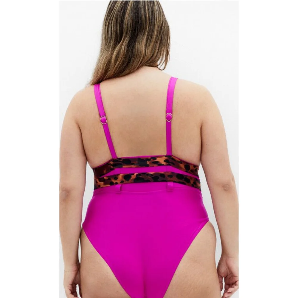 New City chic branded magenta leopard one piece swim suit